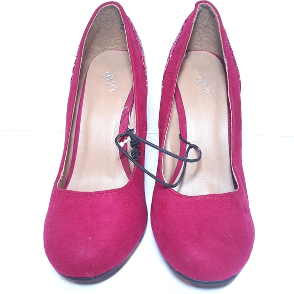 g:21 Gita Faux Suede Glitter Chunky Heels Round Toe Party Club - Picture 2 of 11